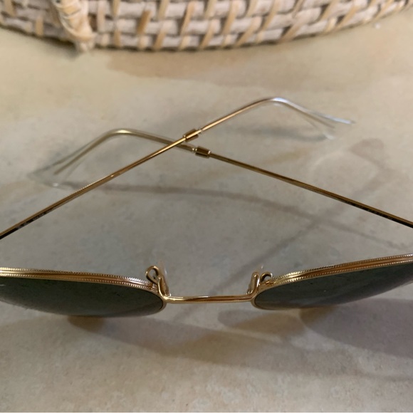 ray ban round metal gold sunglasses with green tint - Picture 3 of 6